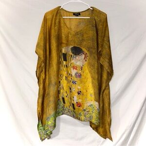 Breeke Gold Kaftan Kimono Tunic Top w Gustav Klimt’s The Kiss Art One Size